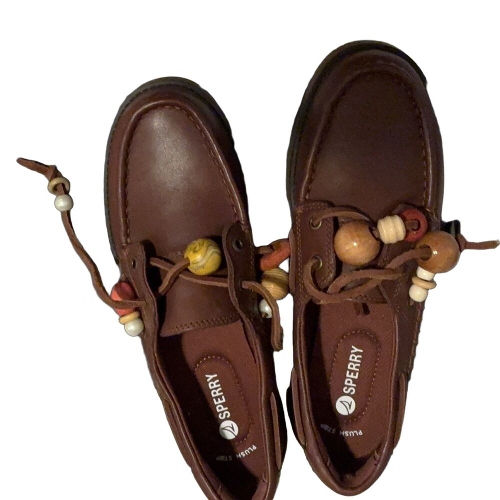 Sperry Wells Women's Boat Shoes Brown Leather Slip On Size 7 US 37.5 EU
